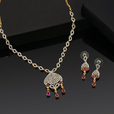 Estele - 24 KT Gold plated Nakshatra Necklace Set with Austrian Crystals and Ruby stones