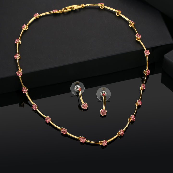 Estele Rose Gold plated Flower Designer Necklace Set with Austrian Crystals for Women