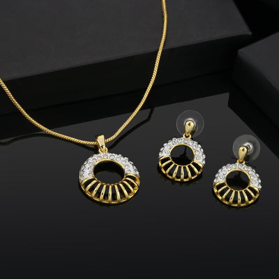 Estele 24 Kt Gold Plated Two Tone Circular with Austrian Crystals Pendant Set for Women