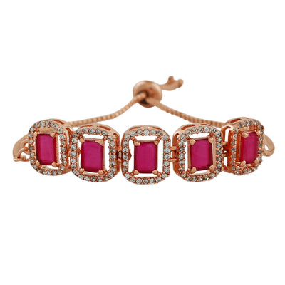 Estele Rose Gold Plated CZ Ossum Octagon Bracelet with Ruby Crystals for Women