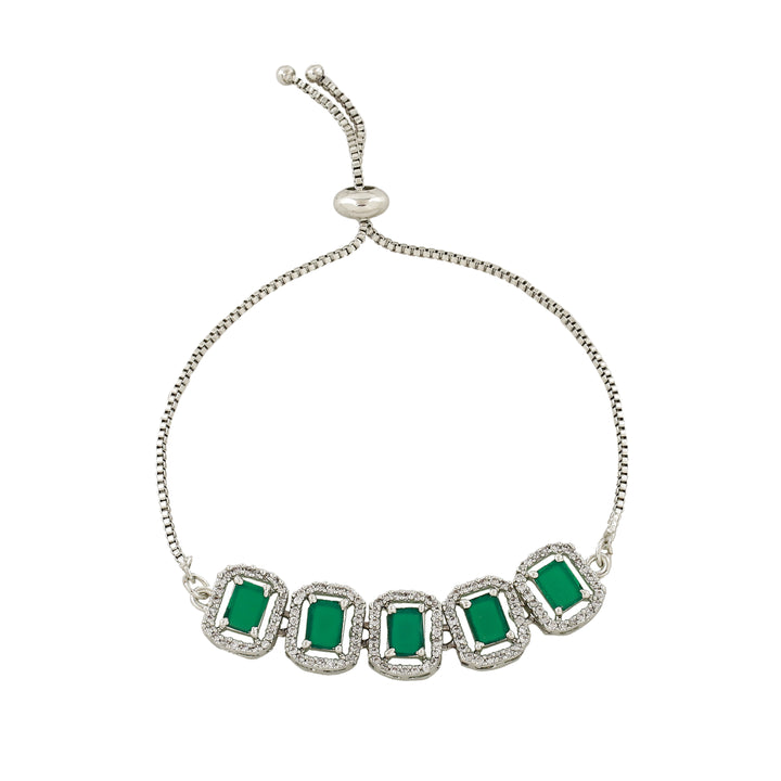Estele Rhodium Plated CZ Ossum Octagon Bracelet With Emerald Crystals for Women