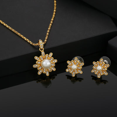Estele Gold Plated Trendy and Sparkling Pendant Set for Women