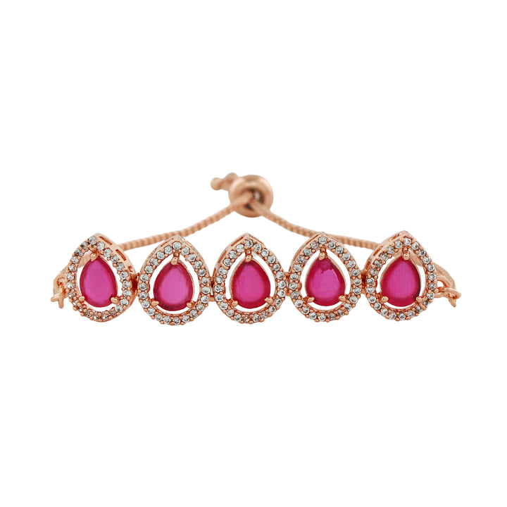 Estele Rose Gold Plated CZ Precious Pears Bracelet with Ruby Crystals for Women