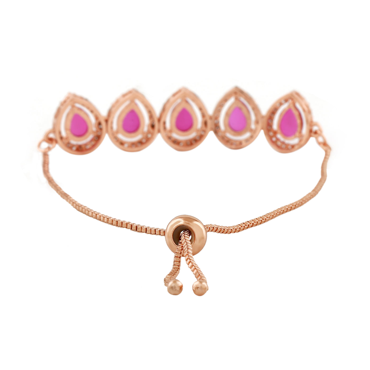 Estele Rose Gold Plated CZ Precious Pears Bracelet with Ruby Crystals for Women