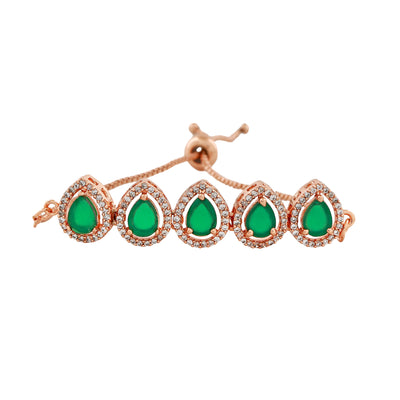 Estele Rose Gold Plated CZ Precious Pears Bracelet with Emerald Crystals for Women