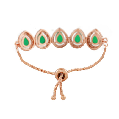 Estele Rose Gold Plated CZ Precious Pears Bracelet with Emerald Crystals for Women