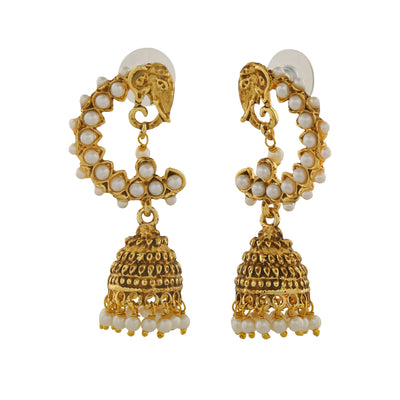 Estele Gold Plated Elephant Designer Traditional Jhumka Earrings with Pearls for Women