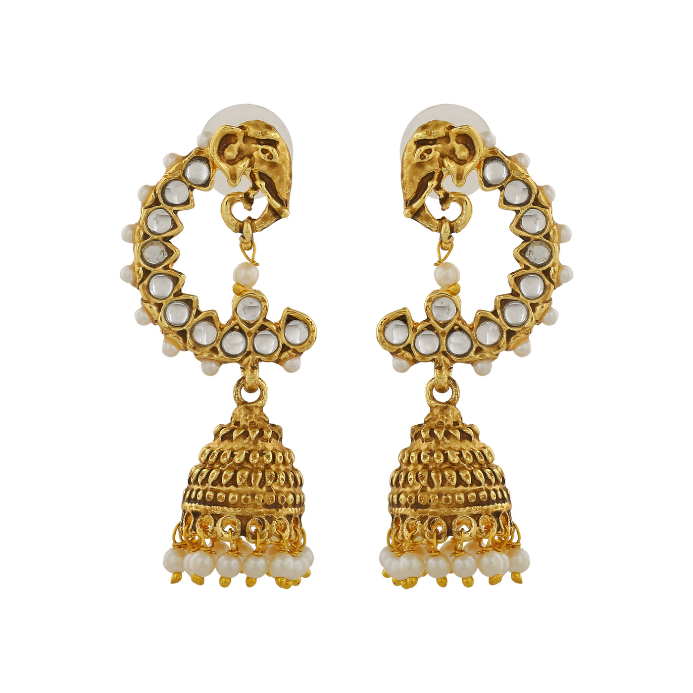 Estele Gold Plated Traditional Kundan Jhumka Earrings for Women