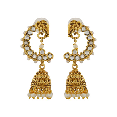 Estele Gold Plated Traditional Kundan Jhumka Earrings for Women