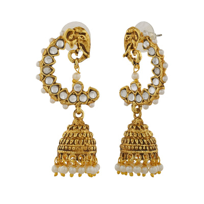 Estele Gold Plated Traditional Kundan Jhumka Earrings for Women