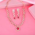 Estele Rose Gold Plated CZ Fascinating Necklace Set with Ruby Crystals for Women