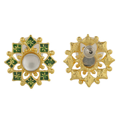 Estele Gold Plated Green Meenakari Kundan Stud Earrings for Women