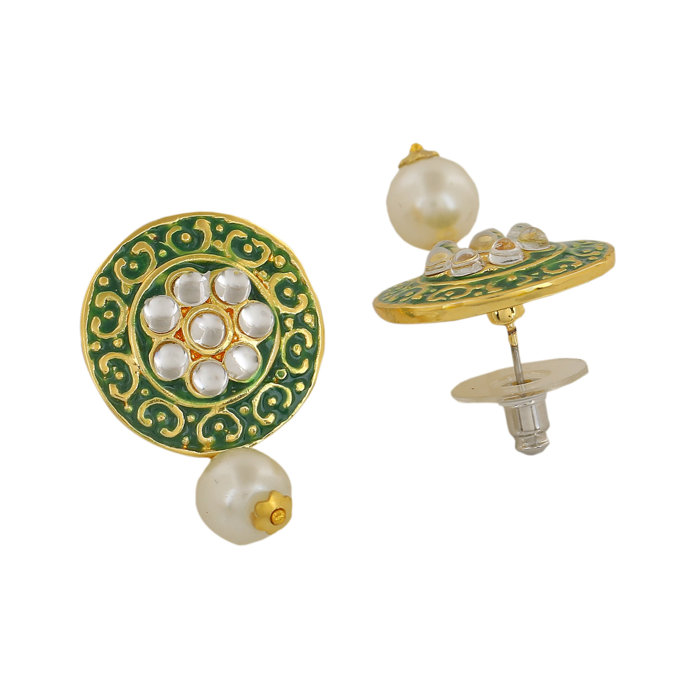 Estele Gold Plated Floral Meenakari Kundan Earring with Pearls for Women
