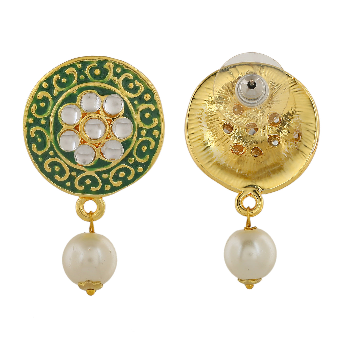 Estele Gold Plated Floral Meenakari Kundan Earring with Pearls for Women