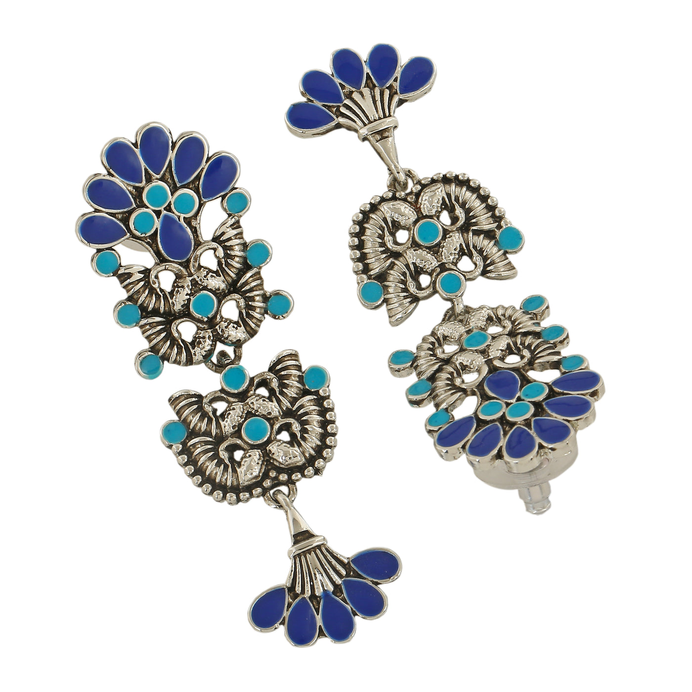 Estele Rhodium Plated Oxidised Multi-color Meenakari Drop Earrings for Women