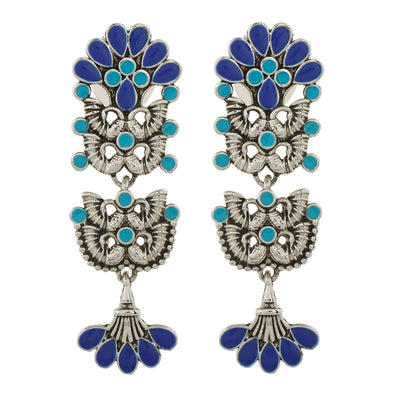 Estele Rhodium Plated Oxidised Multi-color Meenakari Drop Earrings for Women