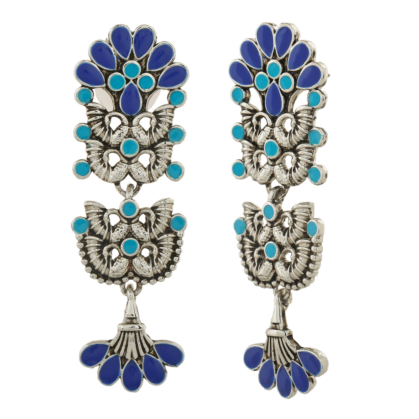 Estele Rhodium Plated Oxidised Multi-color Meenakari Drop Earrings for Women