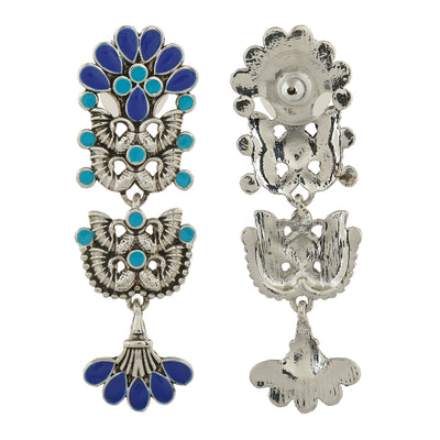 Estele Rhodium Plated Oxidised Multi-color Meenakari Drop Earrings for Women