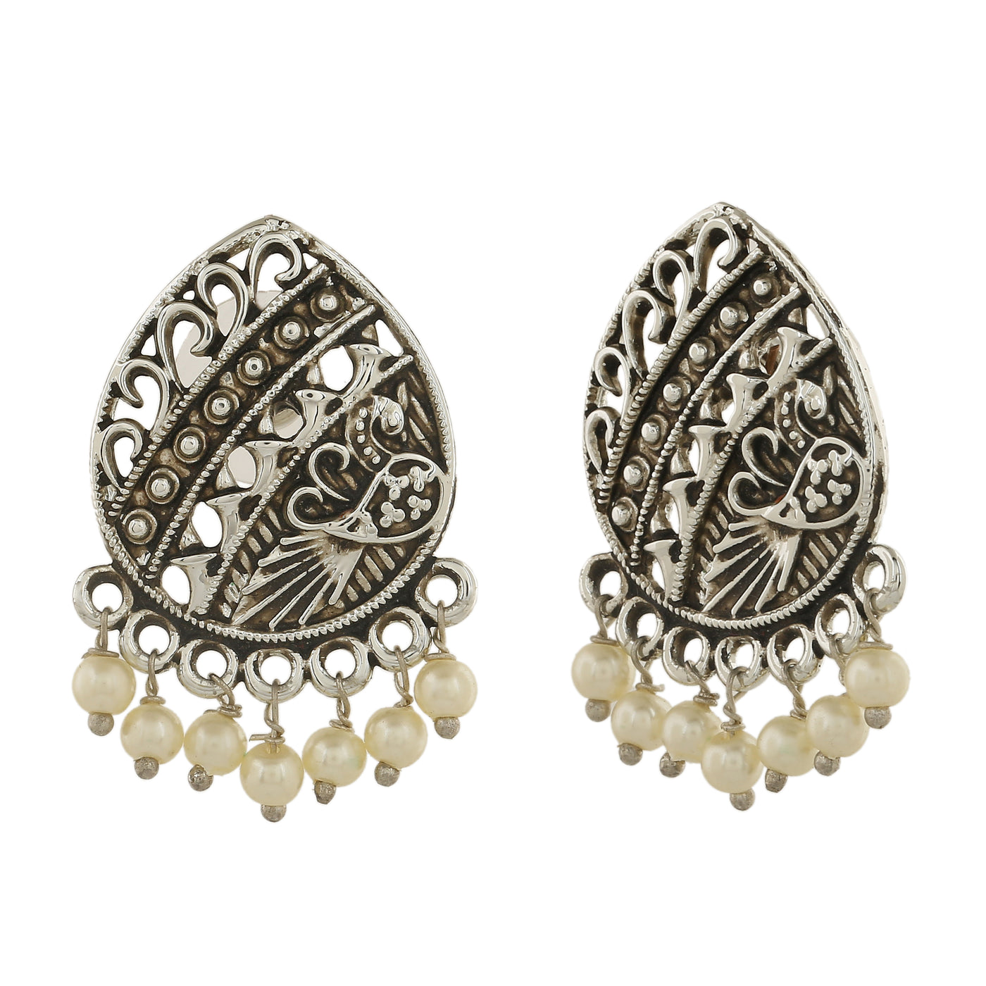 Estele Rhodium Plated Oxidised Classic Designer Earrings with Pearl for Women