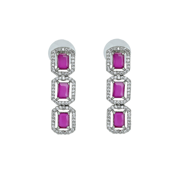 Estele Rhodium Plated CZ Ossum Octagon Necklace Set with Ruby stones for Women