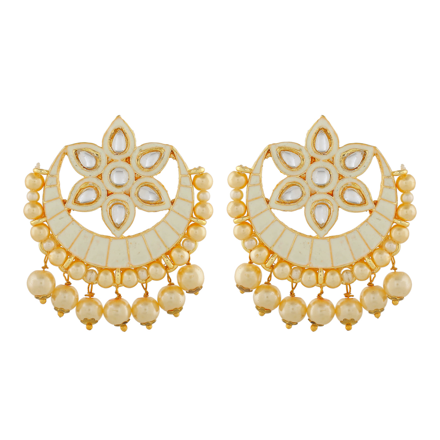 Estele Gold Plated Beautiful Kundan Meenakari Earrings with Pearl & Cream Enamel for Women