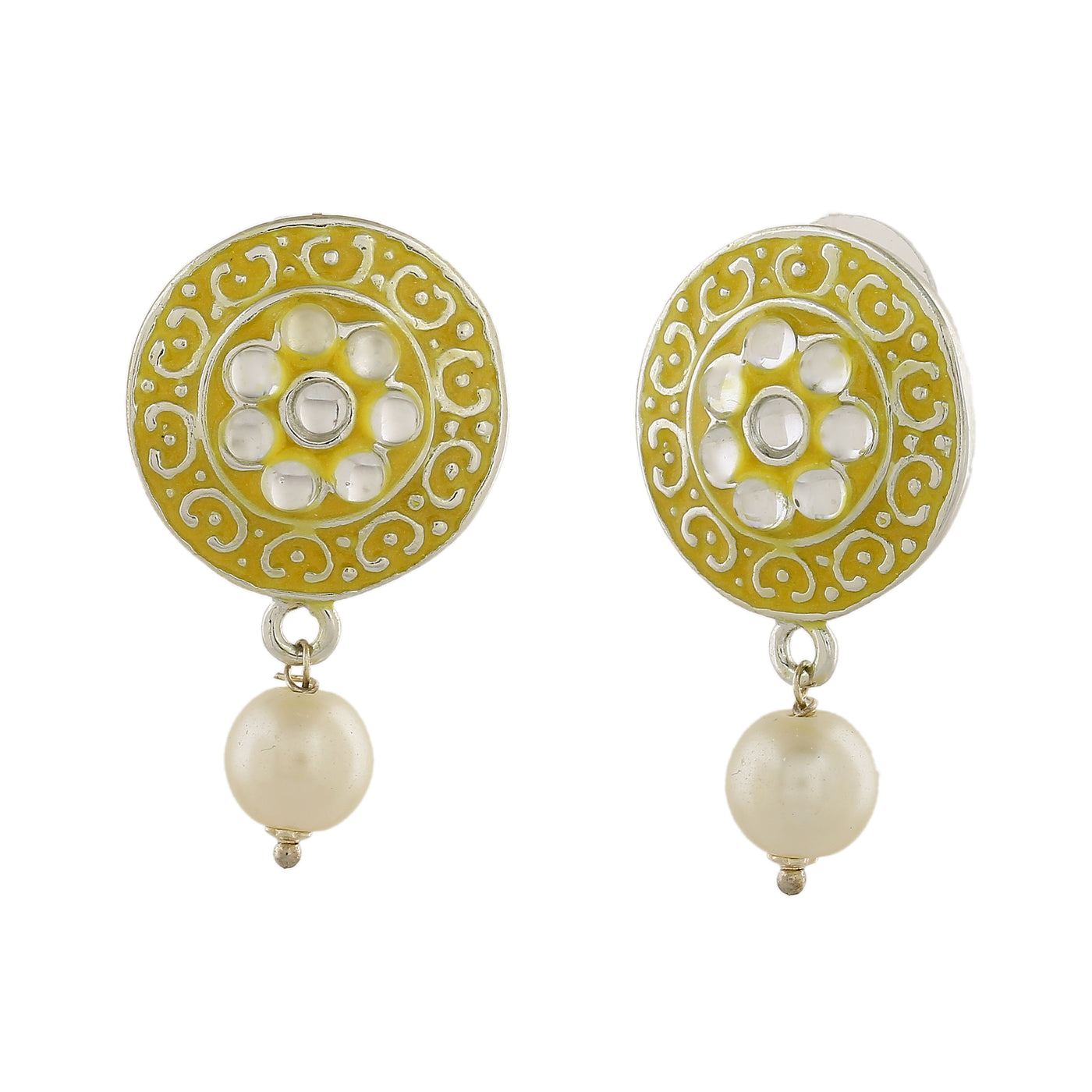 Estele Rhodium Plated Fascinating Meenakari Kundan Drop Earrings for Women