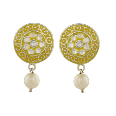 Estele Rhodium Plated Fascinating Meenakari Kundan Drop Earrings for Women