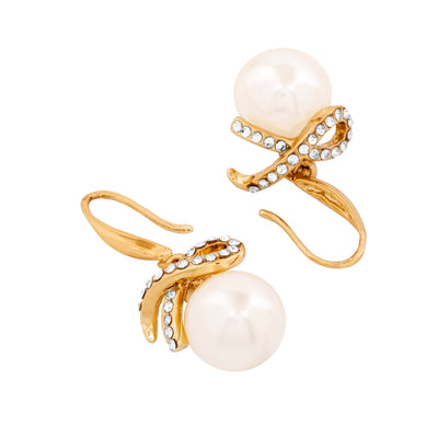 Estele 24Kt Gold Plated Pearl Drop Earrings with Austrian Crystals for Women and Girls