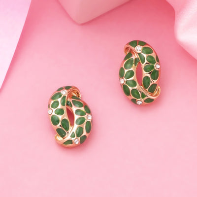Estele ROSE  Gold Plated Earrings With Green Coloured Flower Print For Women