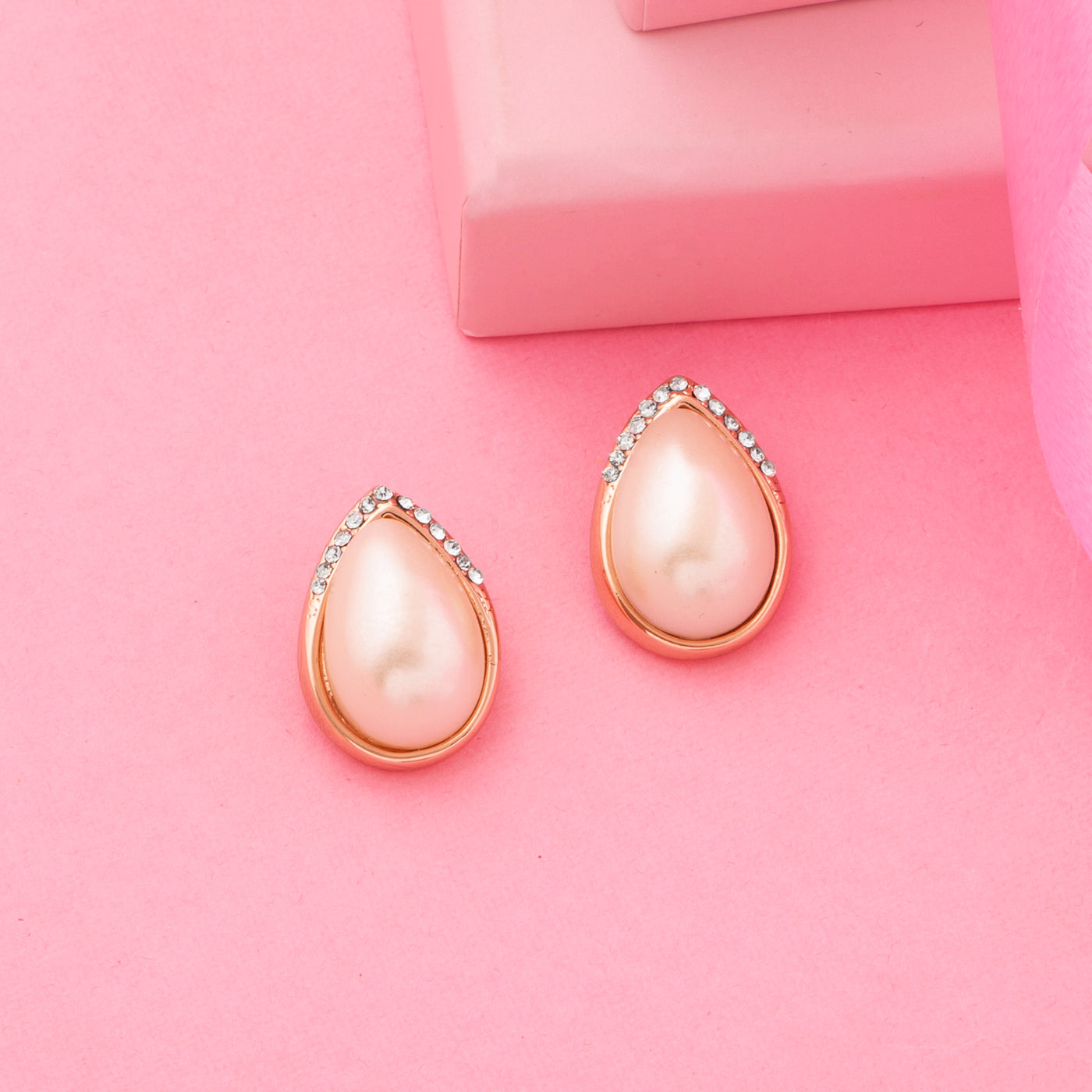 Estele Cream colour sophisticated real pearl drop studs for women