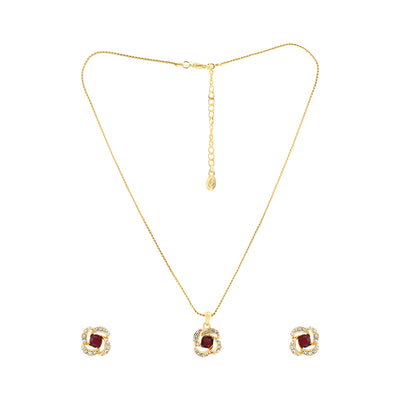 Estele 24 Kt Gold Plated Pendant Set with Red stones and Austrian Crystals