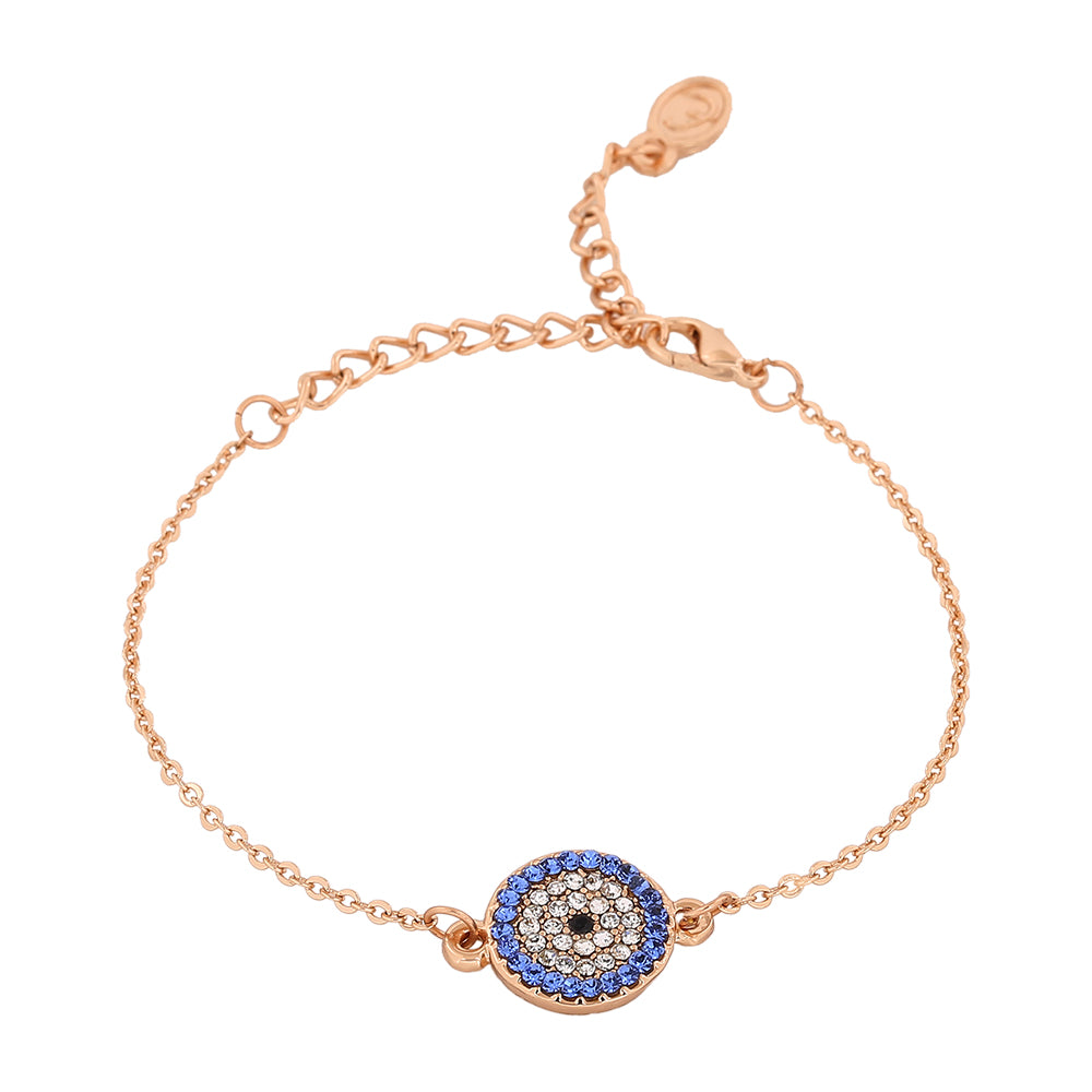 Estele Coin Evil Eye Rose Gold Bracelet with Austrian Crystals (adjustable)