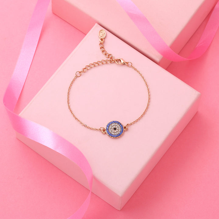 Estele Coin Evil Eye Rose Gold Bracelet with Austrian Crystals (adjustable)