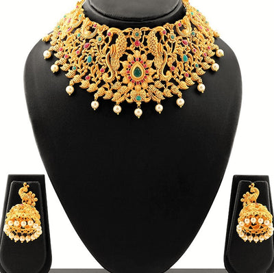 Estele Gold Plated Traditional Nakshi Bridal Choker Set