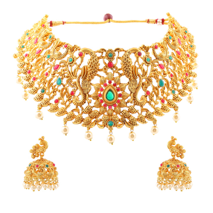 Estele Gold Plated Traditional Nakshi Bridal Choker Set