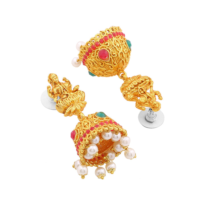 Estele Gold Plated Holy Temple Nakshi Style Bridal Choker Set with Color Stones & Pearls