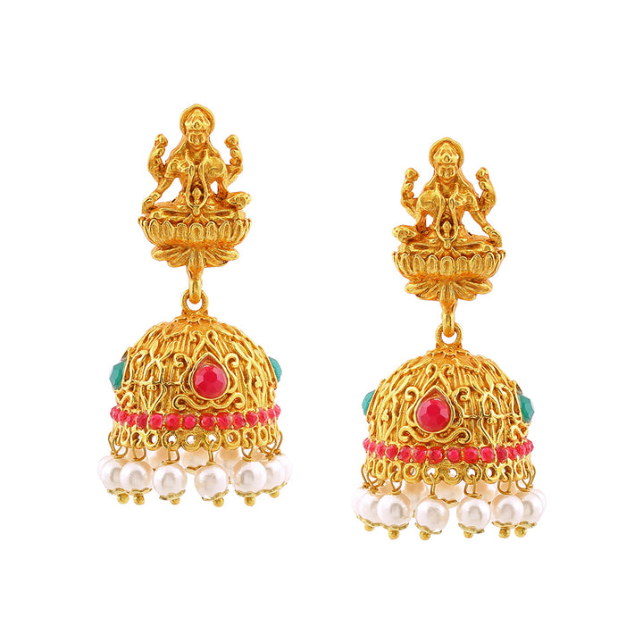 Estele Gold Plated Holy Temple Nakshi Style Bridal Choker Set with Color Stones & Pearls