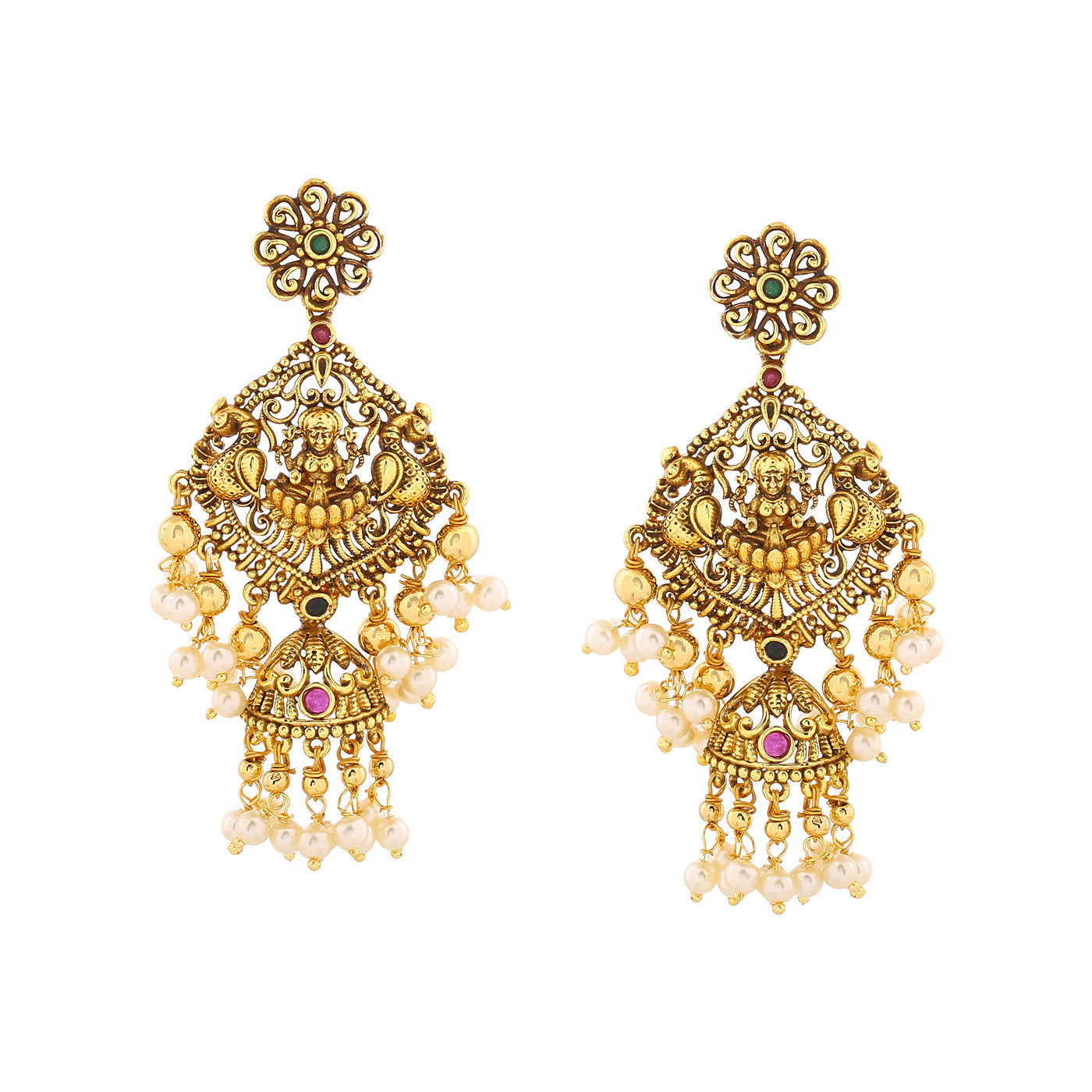 Estele Gold Plated Traditional Lakshmi Devi Designer Necklace Set with Pearls for Women