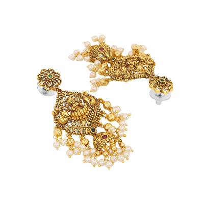 Estele Gold Plated CZ Traditional Lakshmi Devi Designer Earrings for Women