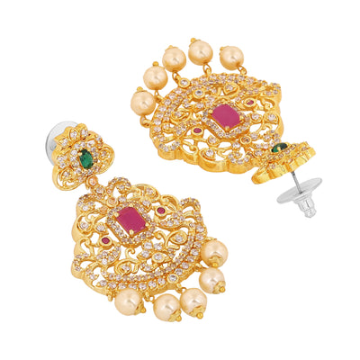 Estele Gold Plated CZ Beautiful Earrings with Pearls for Women