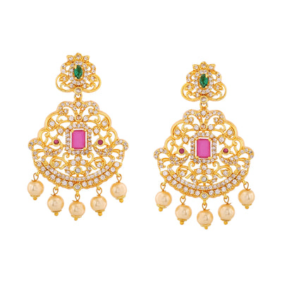 Estele Gold Plated CZ Beautiful Earrings with Pearls for Women