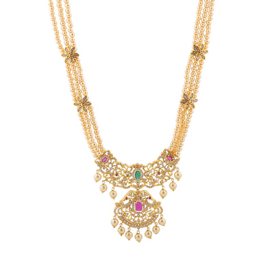 Estele Gold Plated CZ Majestic Moti Haar Necklace Set with Color Stones & Pearls for Women