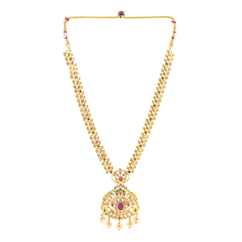 Estele Gold Plated CZ Enchanting Bridal Necklace Set with Pearl & Multi Color Stones for Women