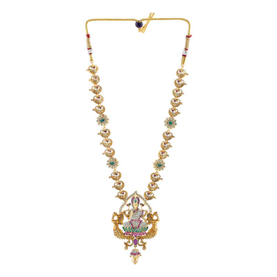 Estele Gold Plated CZ Shining Laxmi Ji Designer Bridal Necklace Set Combo with Color Stones & Pearls