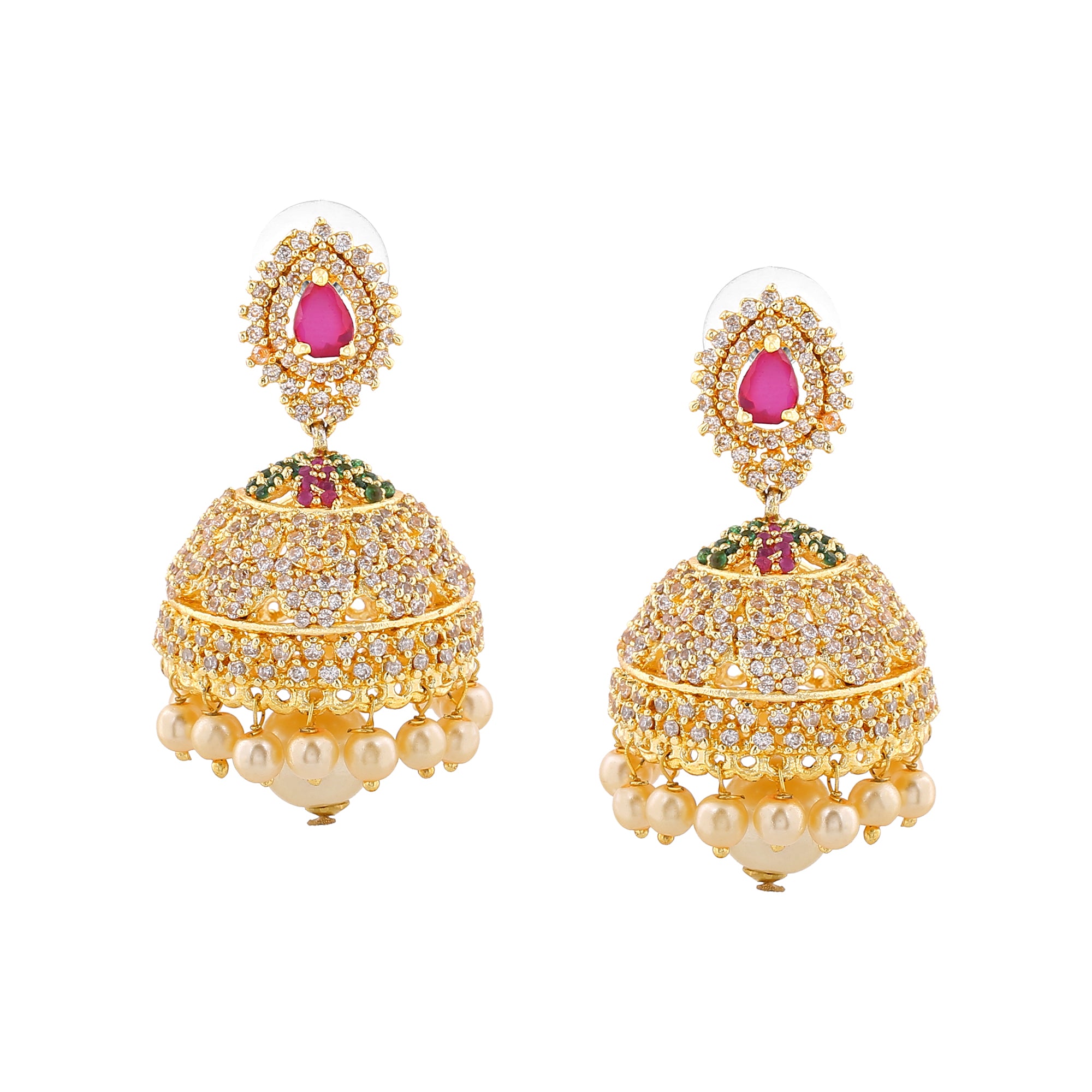 Gold Plated CZ Enchanting Designer Jhumka Earrings with