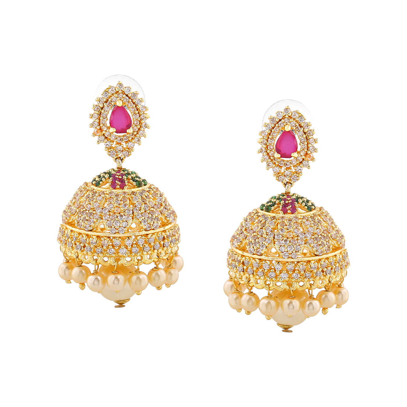 Estele Gold Plated CZ Enchanting Designer Jhumka Earrings with Pearls for Women