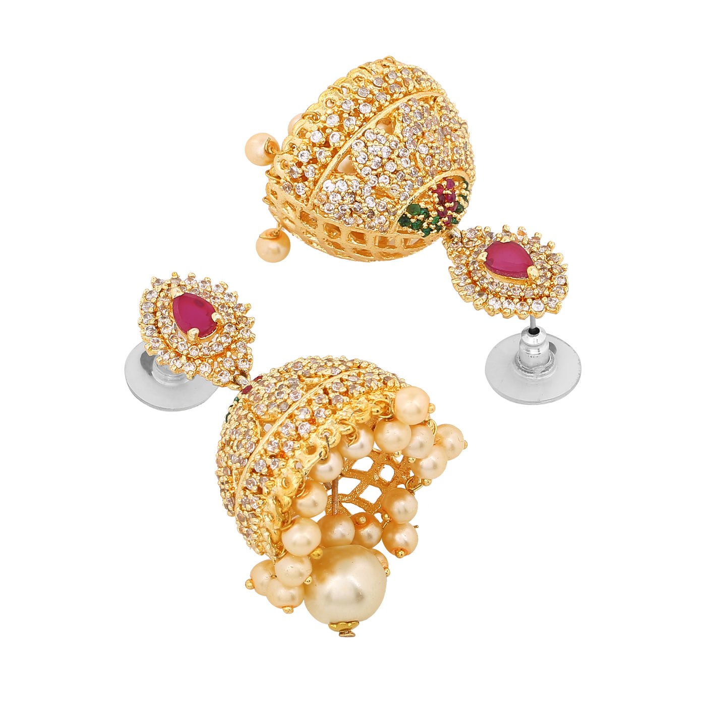 Estele Gold Plated CZ Enchanting Designer Jhumka Earrings with Pearls for Women
