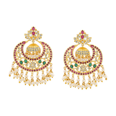 Estele Gold Plated CZ Scintillating Designer Earrings with Pearls for Women