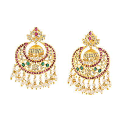 Estele Gold Plated CZ Scintillating Designer Earrings with Pearls for Women