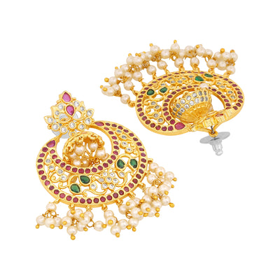 Estele Gold Plated CZ Scintillating Designer Earrings with Pearls for Women